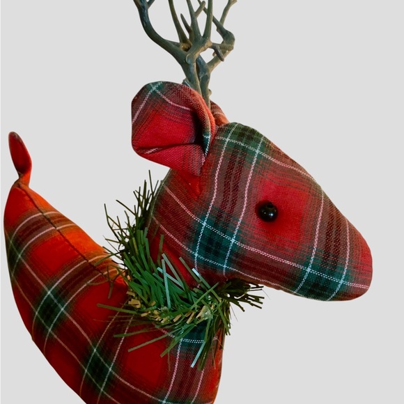 Classic red Plaid Reindeer 2 pc weighted feet standing Holiday Decor adorable - Picture 5 of 14